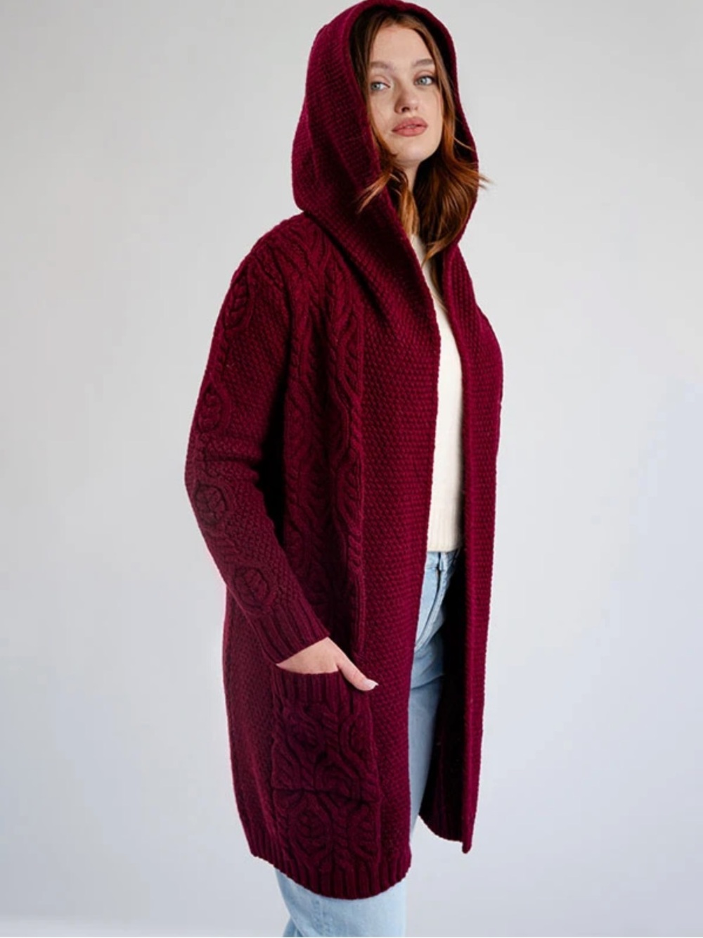 SAOL Traditional Irish 100% Merino Wool Ladies Classic Fit Long Cardigan Coat m
